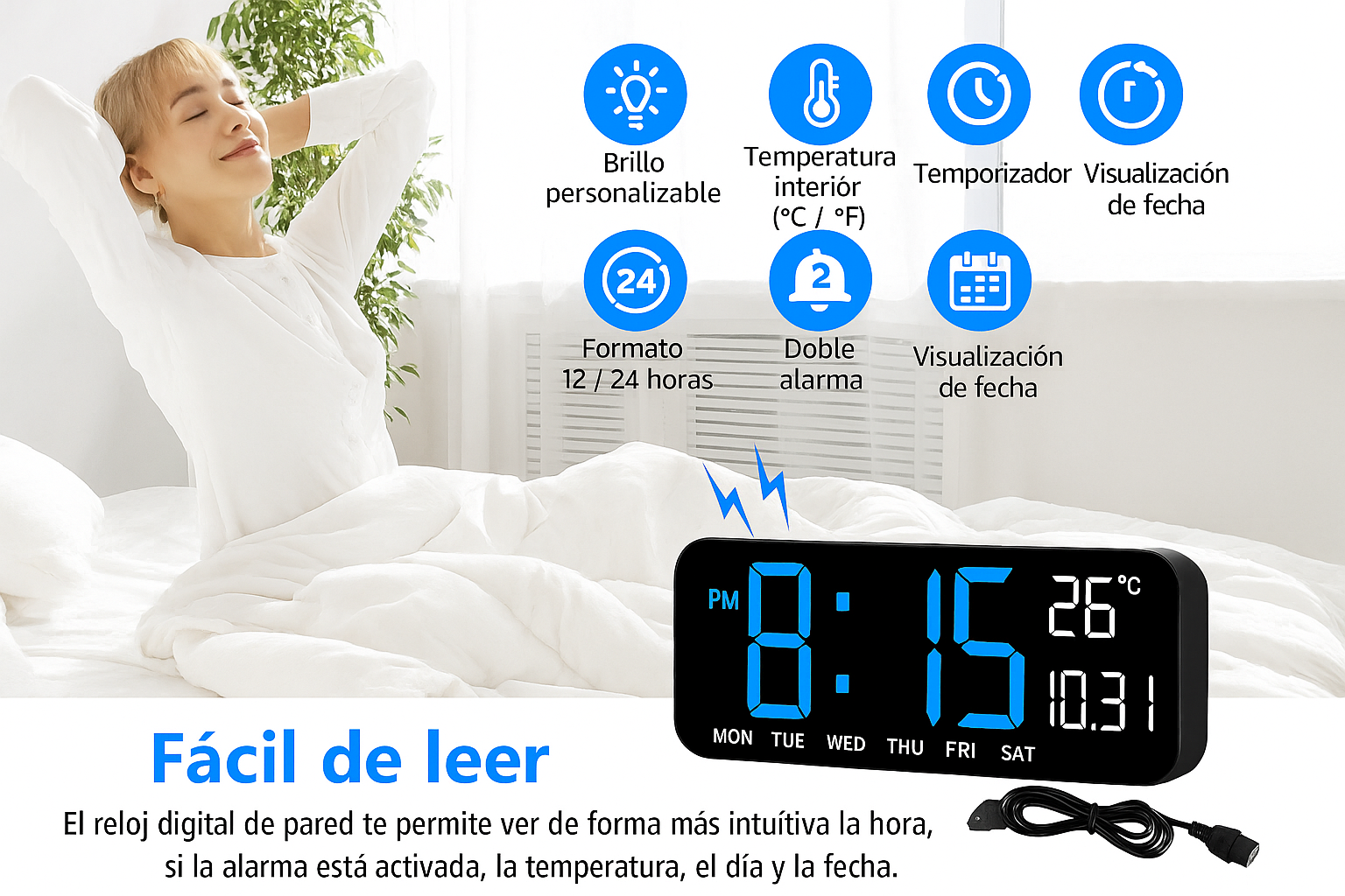 Reloj Despertador Digital LED Multifuncional